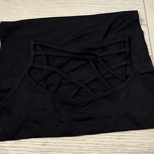 Seamless Strappy Caged Front Stretch Cami Tank Top - Black